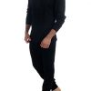 Men's 2pc Thermal 100% Pure Cotton(240 gsm)Long Sleeve Top and Long John Set (Medium, Black)
