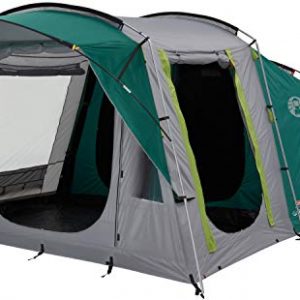 coleman tent oak canyon 4, 4 person family tent with blackout bedroom technology, 4 man camping tent with 2 extra dark sleeping cabins, 100 percent waterproof, easy to pitch