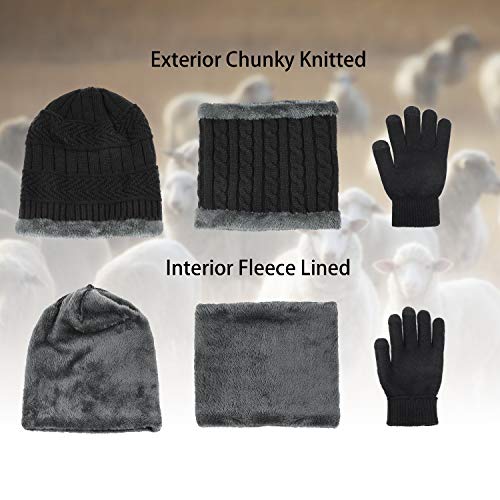 Petrunup Winter Warm Knit Slouch Beanie Hat Skiing Neck Warmer Scarf Touchscreen Gloves 3/2 Pcs Set with Double-Layer Fleece Lining for Men Women - Image 4