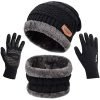 petrunup winter warm knit slouch beanie hat skiing neck warmer scarf touchscreen gloves 3/2 pcs set with double-layer fleece lining for men women
