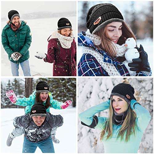 Petrunup Winter Warm Knit Slouch Beanie Hat Skiing Neck Warmer Scarf Touchscreen Gloves 3/2 Pcs Set with Double-Layer Fleece Lining for Men Women - Image 7