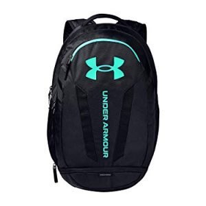 under armour adult hustle 5.0 backpack , black (003)/seaglass blue , one size fits all