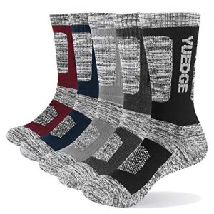 YUEDGE Men's 5 Pairs Wicking Breathable Cushion Comfortable Casual Crew Socks Outdoor Multi Performance Hiking Trekking Walking Athletic Socks
