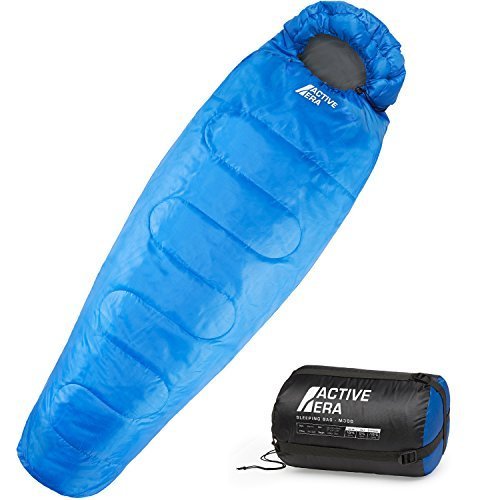 Active Era Professional 300 Warm Mummy Sleeping Bag - 300 GSM Double Layer Filling - 3-4 Season for Camping, Hiking, Outdoors