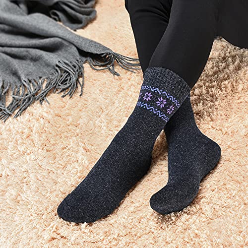 Pack of 4 Winter Warm Wool Socks Sports Socks Hiking Knit Crew Socks for Women - Image 3