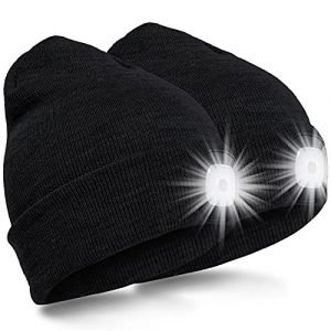 spgood led beanie torch hat with light men/women usb running hat rechargeable winter warm headlamp cap with 3 brightness levels 4 bright led for camping walking fishing jogging hiking biking