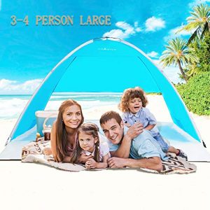 tiyastun large beach tent pop up uv kids fold up in seconds, beach shade tent canopy for 1-4 person, uv sun protection tent bigger than traditional version for camping fishing hiking